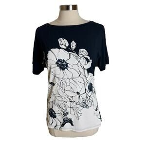 Soma Lotus Peruvian Pima Cotton Floral T-Shirt Shorts Sleeve Women’s Small Black